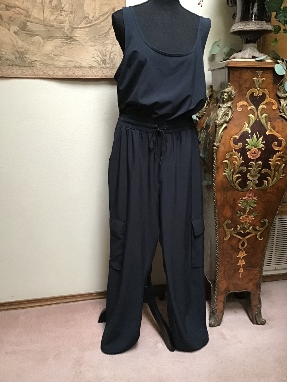 Abercrombie & Fitch Black Wide-Leg Cargo Jumpsuit